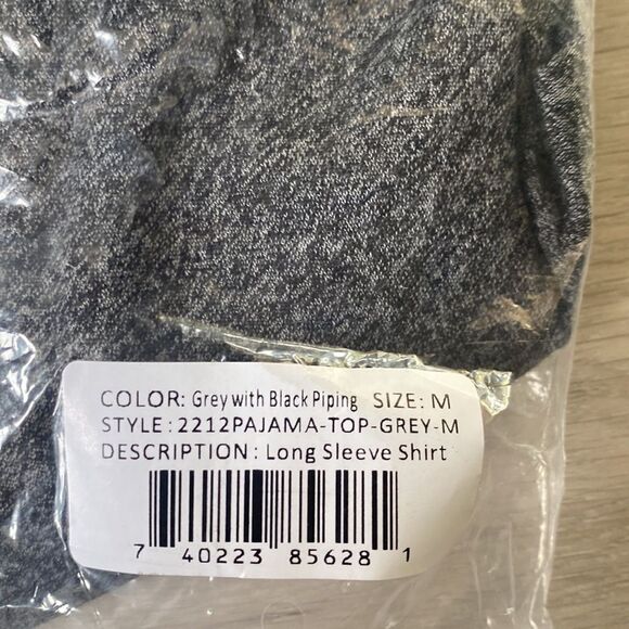 Unsimply Stitched Lounge Henley Pajama Longsleeve Shirt Grey with Black Piping M - Picture 4 of 5